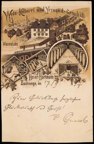 Litho AK Eschwege Wein-Kelterei und Versand-Geschäft H. Hartmann 1897
