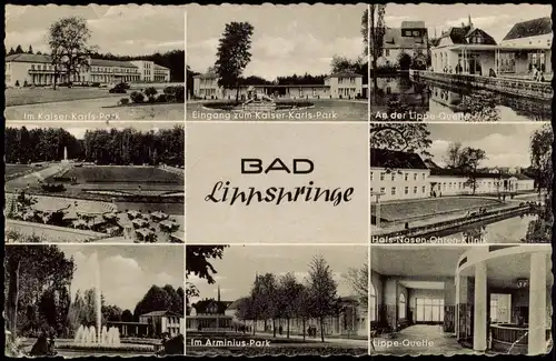 Bad Lippspringe Mehrbildkarte mit Kaiser-Kals-Park und Ortsansichten 1959