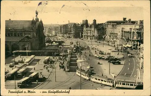 Frankfurt am Main Am Hauptbahnhof mit Straßenbahnen und Bussen 1939/1952