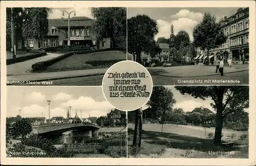 Ansichtskarte Steele-Essen (Ruhr) Bahnhof West, Grendplatz, Brücke 1956