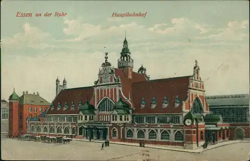 Ansichtskarte Essen (Ruhr) Hauptbahnhof, Kutschen 1908