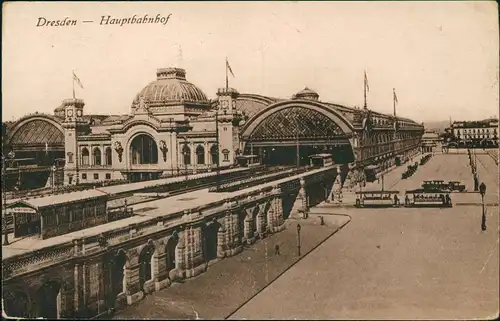 Ansichtskarte Seevorstadt-Dresden Hauptbahnhof, Straßenbahn 1909