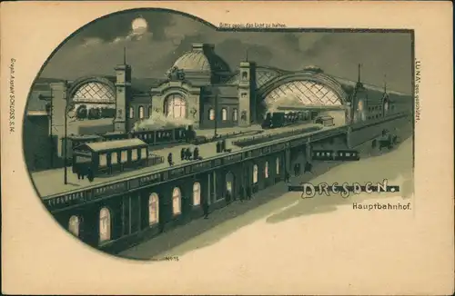 Ansichtskarte Seevorstadt-Dresden Hauptbahnhof, bei Nacht 1905