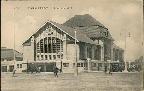 Ansichtskarte Darmstadt Partie am Bahnhof, Pferdekutsche 1914