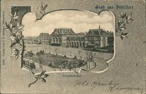 Ansichtskarte Düsseldorf Hauptbahnhof, Straßenbahn - 3D Effektkarte 1901