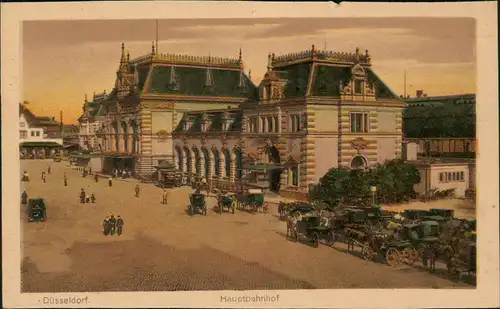 Ansichtskarte Düsseldorf Hauptbahnhof, Kutschen 1922