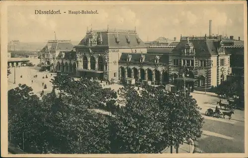 Ansichtskarte Düsseldorf Hauptbahnhof 1913  gel. als Feldpost
