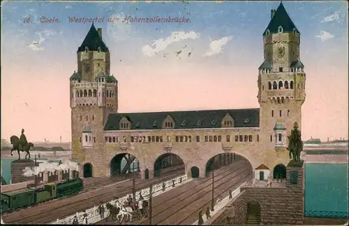 Ansichtskarte Köln Hohenzollernbrücke, Dampflokomotive 1923