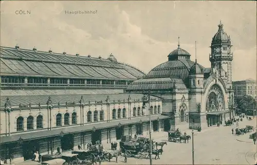 Ansichtskarte Köln Hauptbahnhof, Kutschen 1909