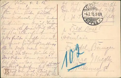 Ansichtskarte Köln Hauptbahnhof - belebt 1915  gel. Feldpoststempel