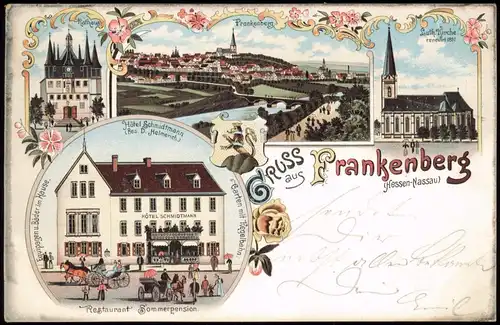 Frankenberg (Eder) Kirche, Restaurant Sommerpension GRUSS AUS... 1897