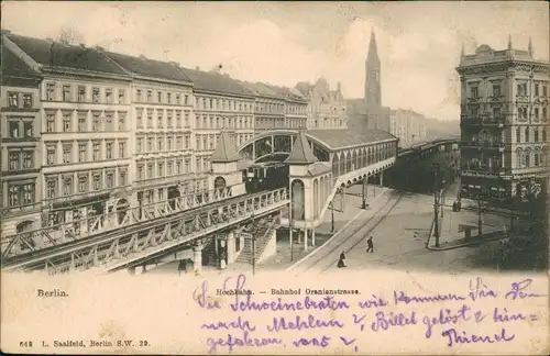 Ansichtskarte Kreuzberg-Berlin Hochbahn. - Bahnhof Oranienstrasse. 1902