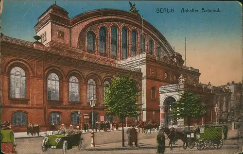 Ansichtskarte Kreuzberg-Berlin Anhalter Bahnhof, Auto Kutsche 1913