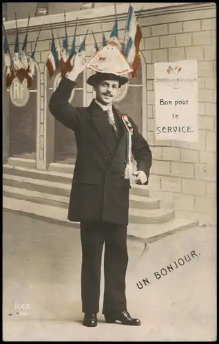.Frankreich Patriotika France UN BONJOUR. Bon pour le SERVICE. 1919