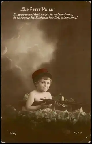 .Frankreich Patriotika France Junge als Soldat Gewehr Fotokunst 1915