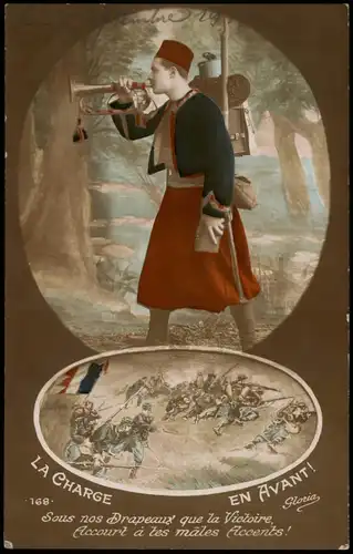 .Frankreich Patriotika France Schlachtszene Soldat Trompeter 1918