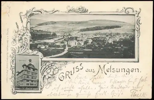 Ansichtskarte Melsungen 2 Bild. Stadt und Rathaus 1898