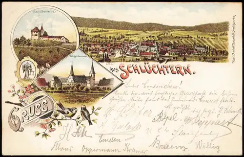 Litho AK Schlüchtern (Bergwinkelstadt) Schloss, Totale, Seminar - Gruss aus 1898