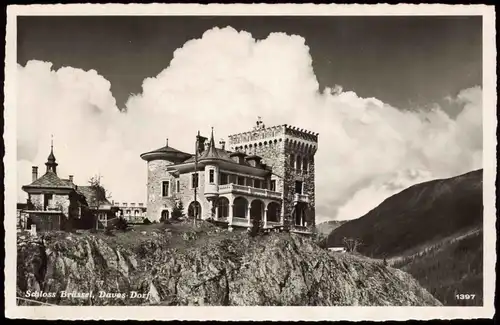 Ansichtskarte Davos Umland-Ansicht mit Schloss Brüssel, Davos Dorf 1950