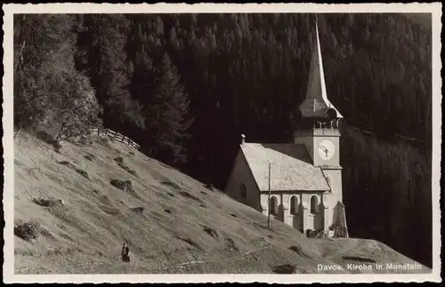 Ansichtskarte Davos Umland-Ansicht Davos Kirche in Monstein 1950