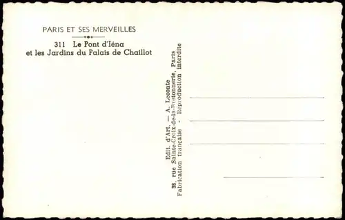 CPA Paris Pont d'Iéna et les Jardins du Falais de Chaillot 1950
