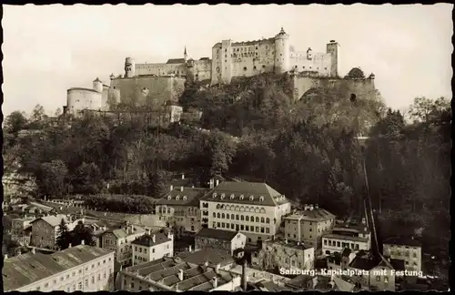 Salzburg Festung Hohensalzburg Gesamtansicht von der Stadt aus 1960
