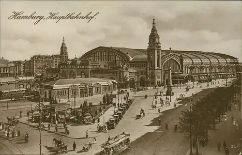 Ansichtskarte Hamburg Hauptbahnhof, Vorplatz 1928