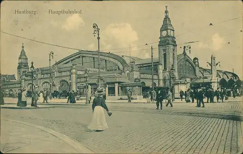 Ansichtskarte Hamburg Hauptbahnhof, belebt 1925