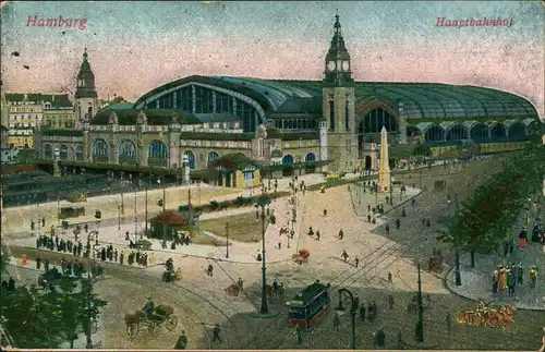 Ansichtskarte Hamburg Hauptbahnhof 1916  gel. Feldpost