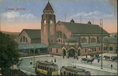 Ansichtskarte Gießen Bahnhof, Straßenbahn 1922