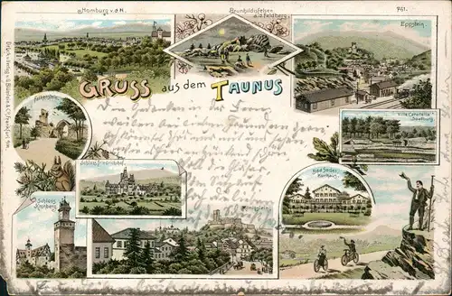 Litho AK .Hessen Taunus MB Homburg, Eppstein, Soden Königstein Gruss aus.. 1899