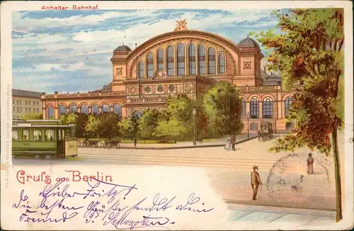 Ansichtskarte Litho AK Kreuzberg-Berlin Anhalter Bahnhof, Straßenbahn 1899