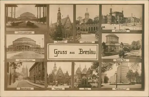 Breslau Wrocław Rathaus Domstrasse Jahrhunderthalle Scheitn. Park 1927