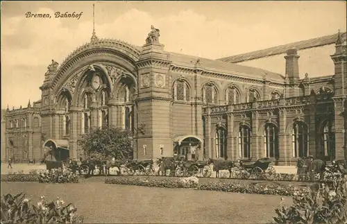 Ansichtskarte Bremen Hauptbahnhof, Kutschen 1918