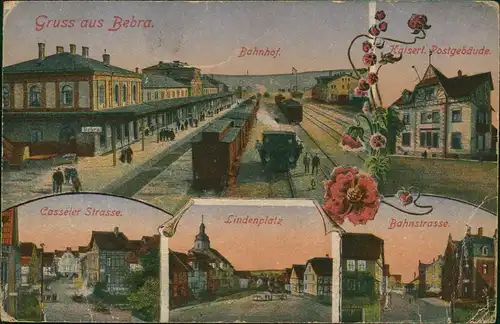 Ansichtskarte Bebra Casseler Strasse. Bahnhof. Lindenplatz 1918