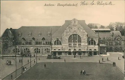 Ansichtskarte Aachen Hauptbahnhof, Vorplatz 1916