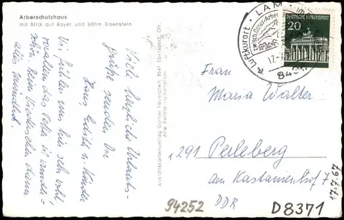 Bodenmais Arberschutzhaus mit Blick auf Bayer. und Böhm. Eisenstein 1967