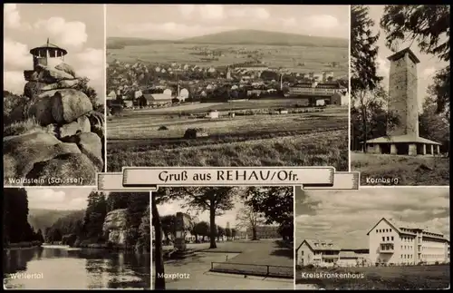 Rehau Mehrbild-AK mit Waldstein, Kornberg, Maxplatz, Krankenhaus uvm. 1967