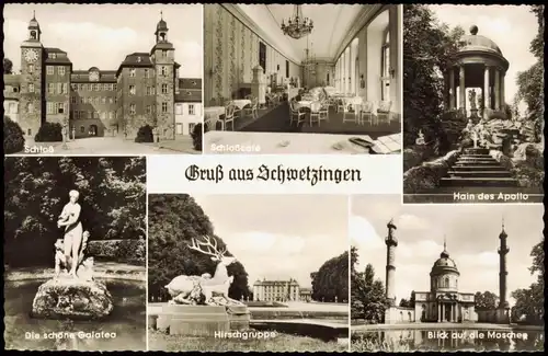 Schwetzingen Mehrbild-AK u.a. Hain Apollo Schloßcafé  Moschee Hirschgruppe 1972