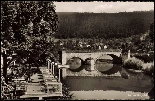 Ansichtskarte Hirsau-Calw Gasthof Pension Schwanen, Partie a.d. Nagold 1960