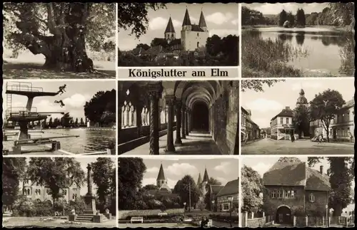 Königslutter Elm Mehrbildkarte mit 9 Ortsansichten u.a. Freibad Schwimmbad 1960