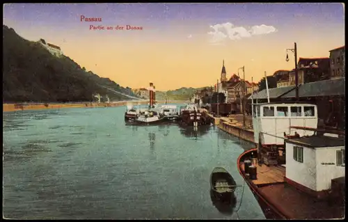 Ansichtskarte Passau Partie an der Donau, Schiffe, Schiff Anlegestelle 1930