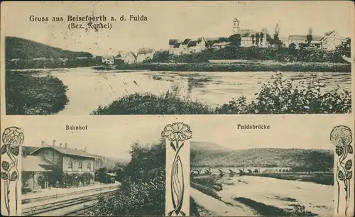 Ansichtskarte Beiseförth-Malsfeld Bahnhof, Stadt Bz. Kassel 1922  gel. Bahnpost
