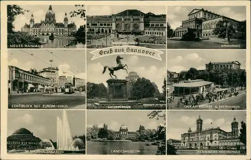 Ansichtskarte Hannover Rathaus, Conti, Kröpke uvm 1954