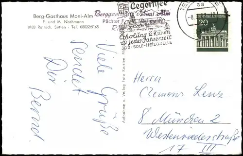 Ansichtskarte Rottach-Egern Berg-Gasthaus Moni-Alm Rottach Sutten 1967