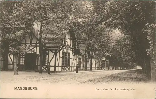 Ansichtskarte Herrenkrug-Magdeburg Endstation der Herrenkrugbahn 1912
