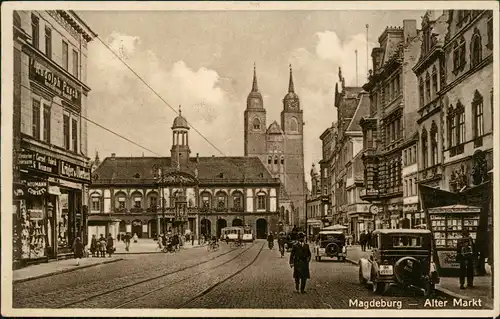 Ansichtskarte Magdeburg Alter Markt, Geschäfte 1932