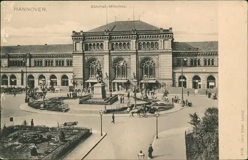 Ansichtskarte Hannover Bahnhof-Mittelbau. 1908