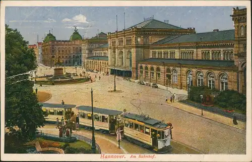 Ansichtskarte Hannover Hauptbahnhof, Straßenbahn - Künstlerkarte 1922