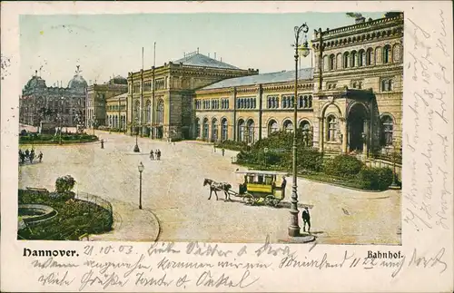 Ansichtskarte Hannover Hauptbahnhof, Pferdewagen 1903